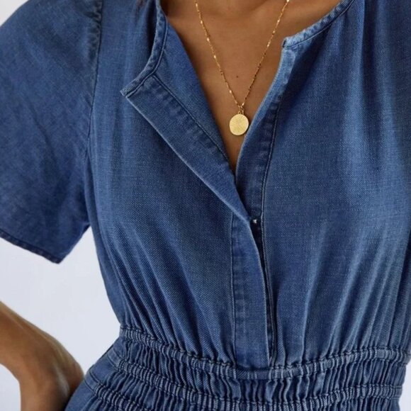 Anthropologie Somerset Maxi Dress Denim Chambray Western Tiered size L - Picture 7 of 16